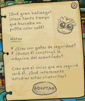 La nota que aparecia al encontrar al Puffle Cafe por primera vez.