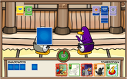 A penguin with a full set of nine cards required to get the stamp