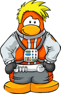 As seen in issue 156 of the Club Penguin Times, along with the Orange Space Suit