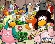 A wallpaper with White Puffle in it