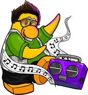 As seen in issue 352 of the Club Penguin Times, along with The Iconic, Aviator Sunglasses, and Purple Boom Box