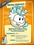 A White Unicorn Puffle description at a poster