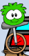 A Green Puffle rides around on its Unicycle