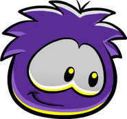 A Purple Puffle looking down