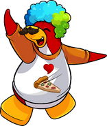 As seen in issue 362 of the Club Penguin Times, along with the Curly Mustache and I Heart Pizza T-Shirt