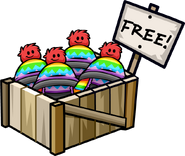 A free item stand with Puffle Hats