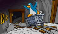 A Light Blue penguin riding with a Black Puffle, last seen in issue #508