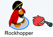 Whenever Rockhopper throws a snowball, Yarr's looking through his telescope