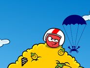 Klepto using a parachute in the Puffle Launch App