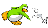 A Lime Green penguin throwing snowballs