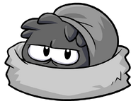 A Black Puffle about to sleep.