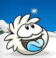 A white puffle eating a snowflake.