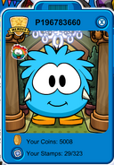 The Rainbow Puffle Pin on a Player Card