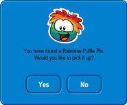 Picking up the Rainbow Puffle Pin.