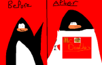 A Comparison of a Normal penguin and a Fat penguin. The fat penguin is suffering from phase IV of the symptoms.