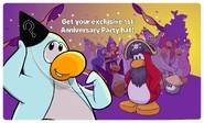 Featured with the Party Hat on the 1st Anniversary Party login screen
