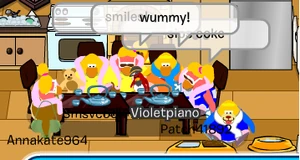 A large Family dining with an uppie, pookies, mumu, middle and biggy