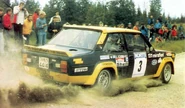 Markku Alén driving his Fiat Abarth 131 Rally in 1976 1000 Lakes Rally.