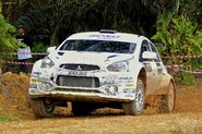 Jari Ketomaa's Mitsubishi Mirage R5 at 2016 Asia-Pacific Rally Championship's Malaysian Rally.