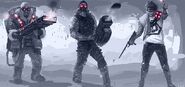 Concept art for a group of Nod Militants, armed with a variety of weapons