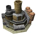 The early Chinese power plant; note that it is made of wood and bricks, an odd choice for a supposedly nuclear reactor