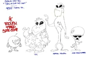 Production image of Vic with the other aliens.