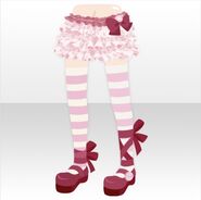 (Pant&Skirt) Momo Border Knee High & Ribbon Pumps ver.A pink