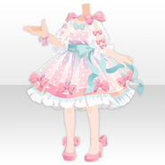 (Tops) Dots Wrapping Puff Sleeves Dress Style ver.A pink
