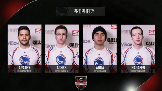 Prophecy Gfinity Spring Masters 1 roster. (LtR: Apathy, ACHES, Aqua, and Nagafen).