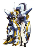 Lloyd with the first 7th-Generation Knightmare Frame, the Lancelot, his greatest creation