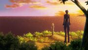 Lelouch in front of Rolo's grave.