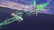 Lancelot siN firing blasts from its Energy Wings on Nagid Shu Mane