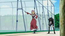 Milly outpacing Lelouch despite the handicap of her dress.