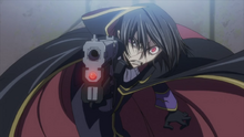 Lelouch points his gun at Suzaku in the season one finale.