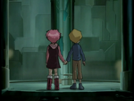 Jeremie and Aelita wait hand in hand.