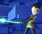 Ulrich (Possessed), uses his Katana to attack the Core of Lyoko.