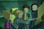 Gathering in the lab to talk with Aelita.