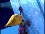 Cat-climbing the ice wall to save Aelita.