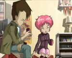 Aelita and Ulrich drinking sodas.