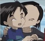 Kissing her brother, Hiroki on the cheek.