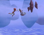 Yumi saving Aelita from falling into the sea.