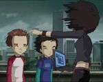Yumi orders him to go back downstairs while she works to destroy the asteroid.