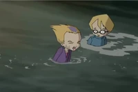 Odd and Jeremie in the sewer water.
