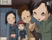 He listens to Hiroki talk about Yumi and Ulrich.