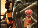 Aelita escorded by Yumi to a tower.