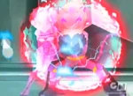 His energy shield is a redish-pink color while on earth.