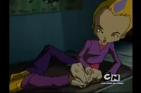 Yumi in Odd's body caressing Kiwi.