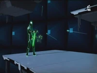 Firing laser arrows at a Ninja.