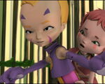 Odd riding the Overboard crazily, getting on Aelita's nerves.