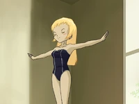 Bringa in her swimsuit about to dive.